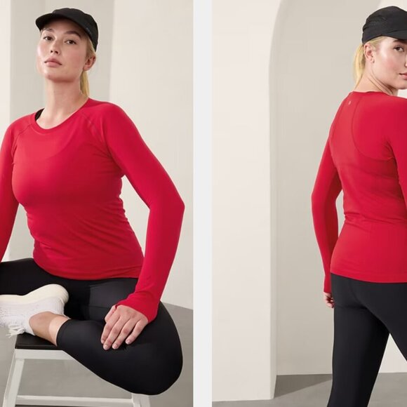 Athleta Tops - Athleta Momentum Long Sleeved Shirt Clover Berry/Cherry Red Size XL